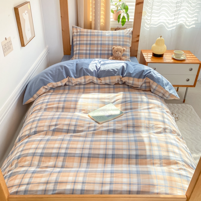 91家纺网 家纺一手货源 找家纺 吉象 2025新款色织学生水洗棉上下铺三件套 云端