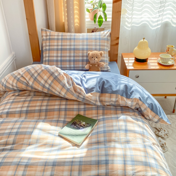 91家纺网 家纺一手货源 找家纺 吉象 2025新款色织学生水洗棉上下铺三件套 云端