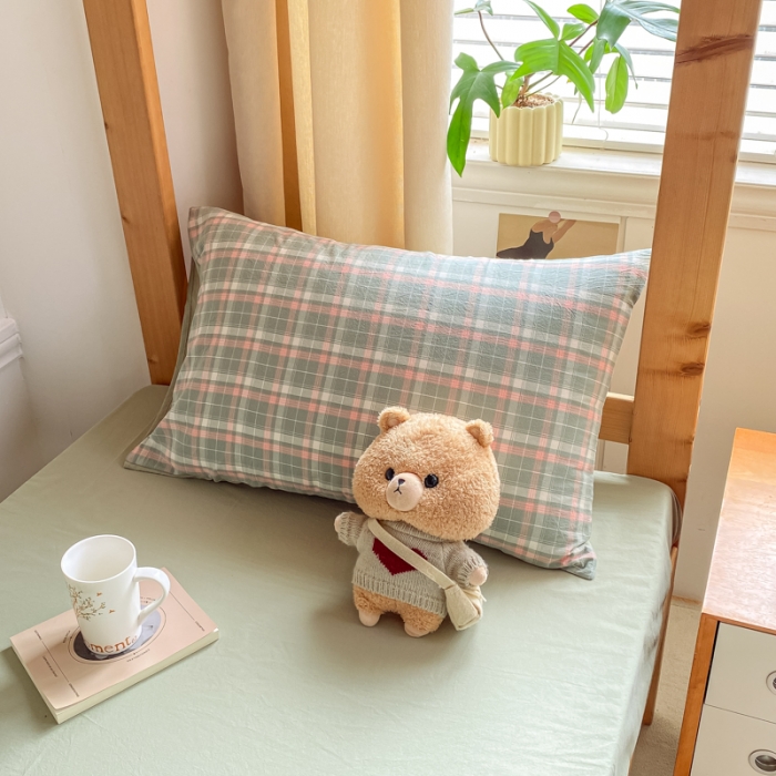 91家纺网 家纺一手货源 找家纺 吉象 2025新款色织学生水洗棉上下铺三件套 初晴绿