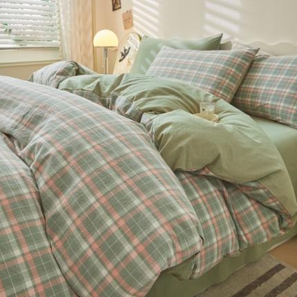 吉象 2023新款全棉色织水洗棉四件套 初晴绿