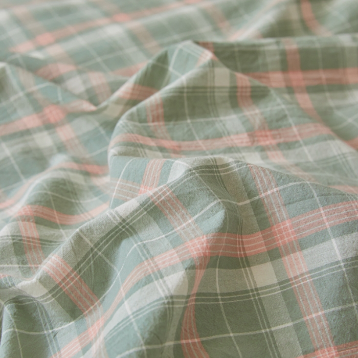 91家纺网 家纺一手货源 找家纺 吉象 2023新款全棉色织水洗棉四件套 初晴绿