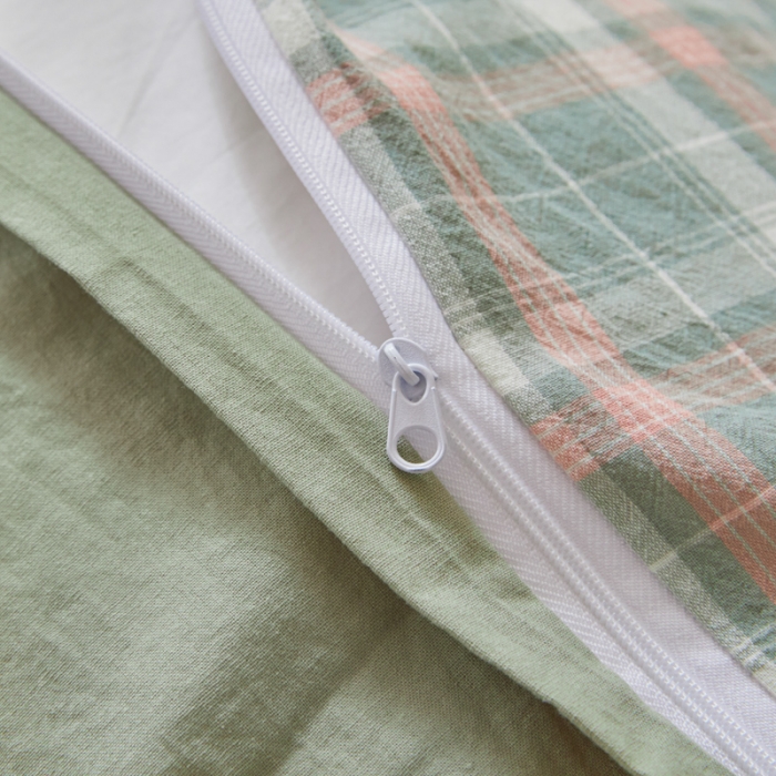 91家纺网 家纺一手货源 找家纺 吉象 2023新款全棉色织水洗棉四件套 初晴绿