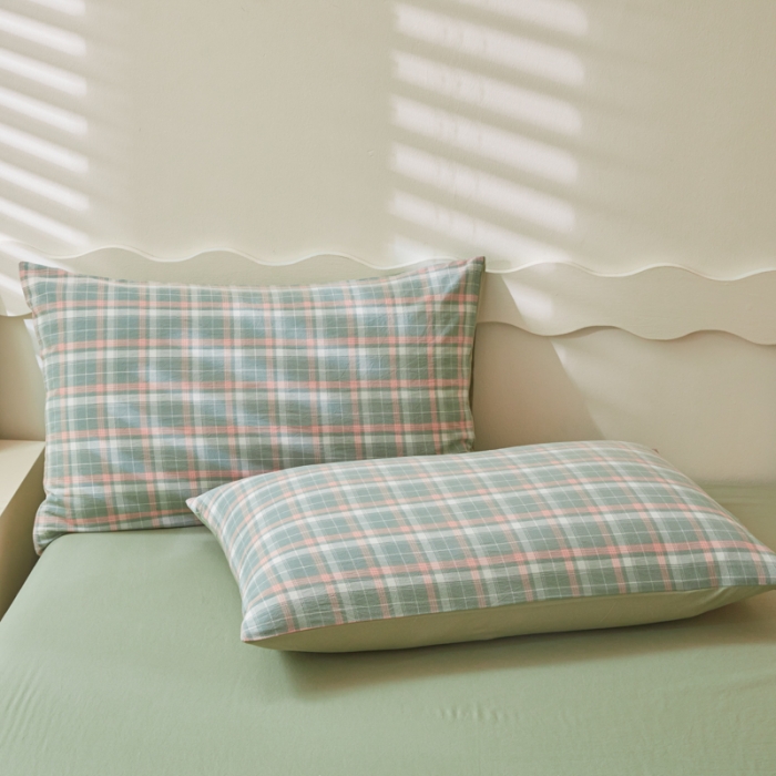 91家纺网 家纺一手货源 找家纺 吉象 2023新款全棉色织水洗棉四件套 初晴绿