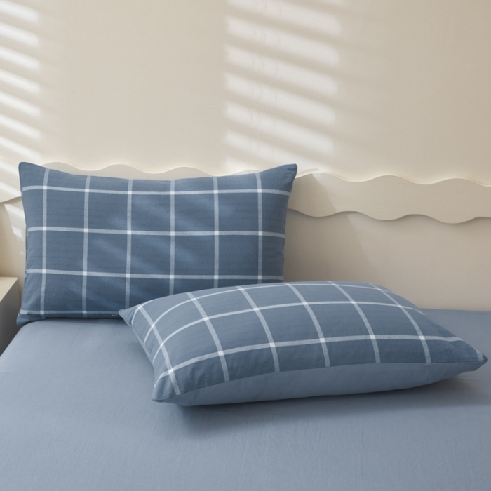 91家纺网 家纺一手货源 找家纺 吉象 2023新款全棉色织水洗棉四件套 大蓝格