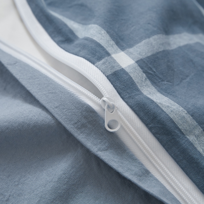 91家纺网 家纺一手货源 找家纺 吉象 2023新款全棉色织水洗棉四件套 大蓝格