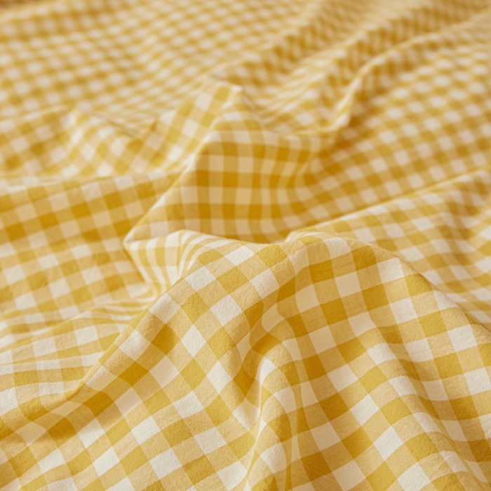 91家纺网 家纺一手货源 找家纺 吉象 2023新款全棉色织水洗棉四件套 黄小格