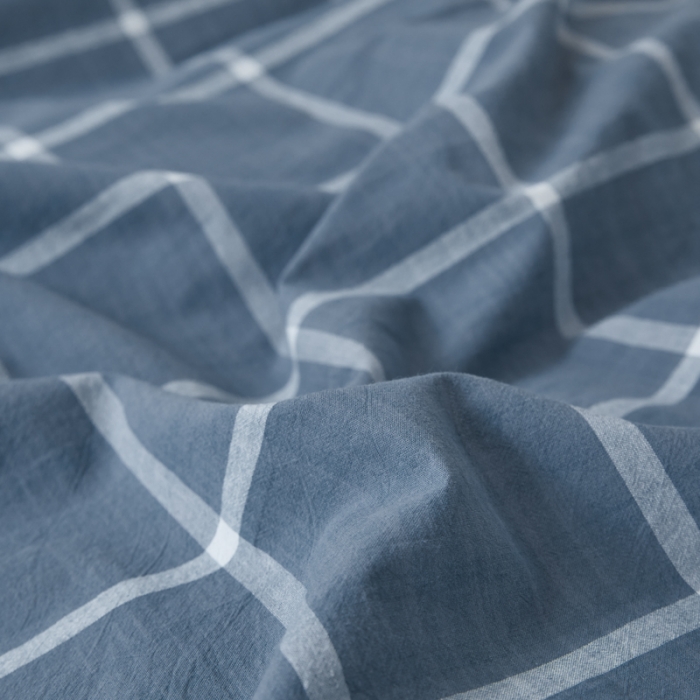 91家纺网 家纺一手货源 找家纺 吉象 2023新款全棉色织水洗棉四件套 大蓝格