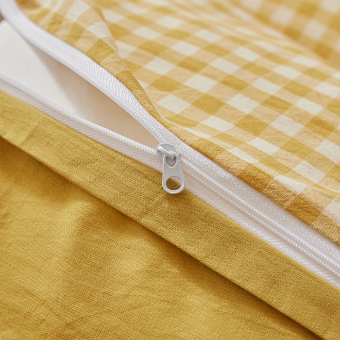 91家纺网 家纺一手货源 找家纺 吉象 2023新款全棉色织水洗棉四件套 黄小格