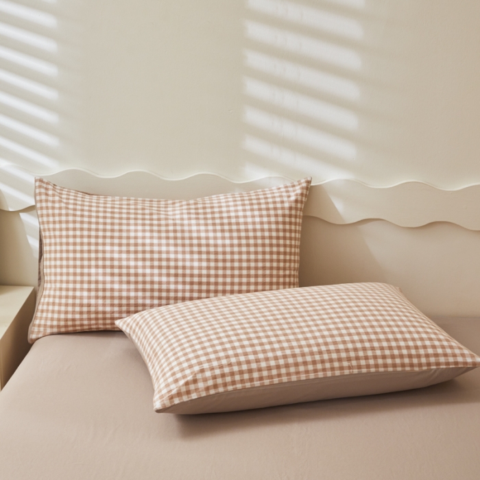 91家纺网 家纺一手货源 找家纺 吉象 2023新款全棉色织水洗棉四件套 咖小格