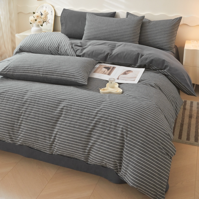 91家纺网 家纺一手货源 找家纺 吉象 2023新款全棉色织水洗棉四件套 拿铁