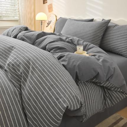 吉象 2023新款全棉色织水洗棉四件套 拿铁