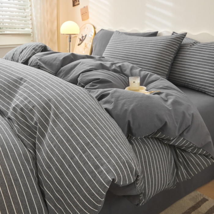 91家纺网 家纺一手货源 找家纺 吉象 2023新款全棉色织水洗棉四件套 拿铁