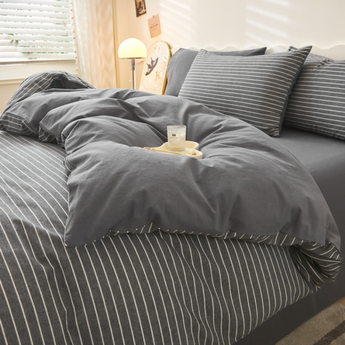 91家纺网 家纺一手货源 找家纺 吉象 2023新款全棉色织水洗棉四件套 拿铁