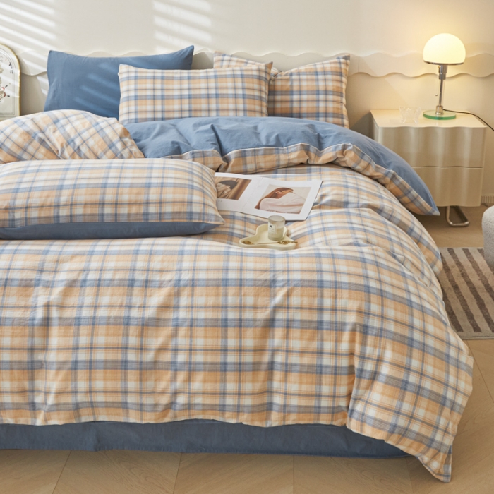 91家纺网 家纺一手货源 找家纺 吉象 2023新款全棉色织水洗棉四件套 云端