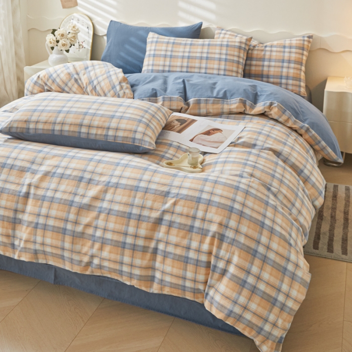 91家纺网 家纺一手货源 找家纺 吉象 2023新款全棉色织水洗棉四件套 云端