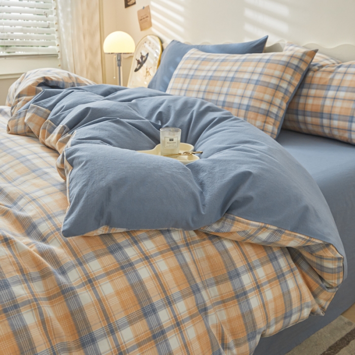 91家纺网 家纺一手货源 找家纺 吉象 2023新款全棉色织水洗棉四件套 云端