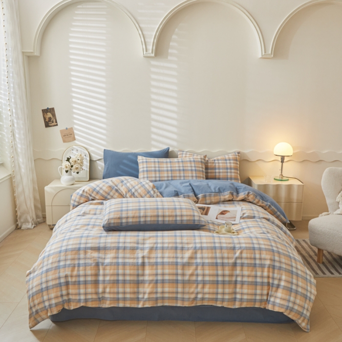 91家纺网 家纺一手货源 找家纺 吉象 2023新款全棉色织水洗棉四件套 云端