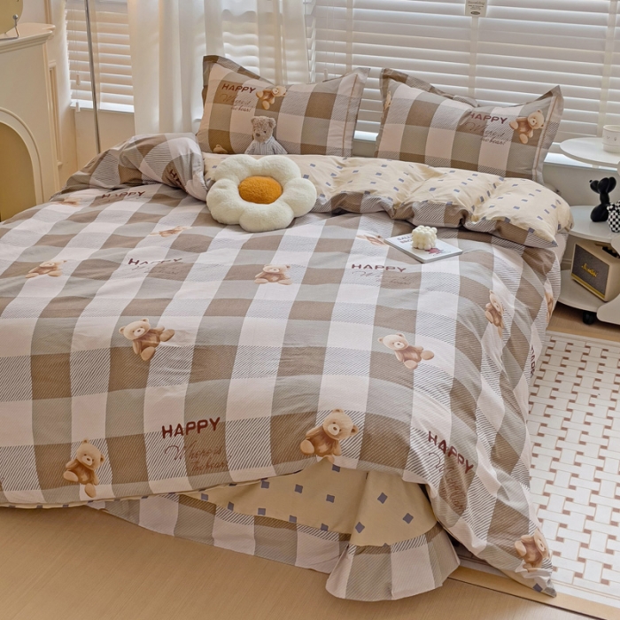 91家纺网 家纺一手货源 找家纺 乐童 2024网红直播爆款吊边＋一字绣工艺款四件套（十） 可爱小熊咖