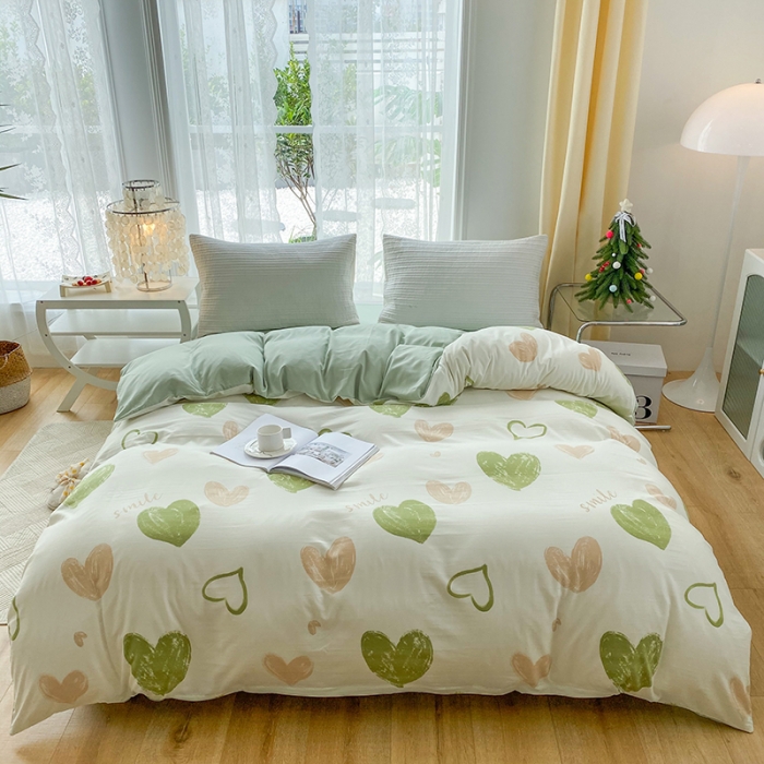 91家纺网 家纺一手货源 找家纺 赫然 2026新款水洗双层纱单品被套 爱心满满