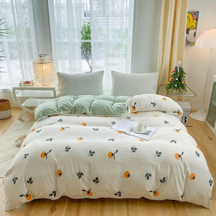 91家纺网 家纺一手货源 找家纺 赫然 2026新款水洗双层纱单品被套 好柿成双