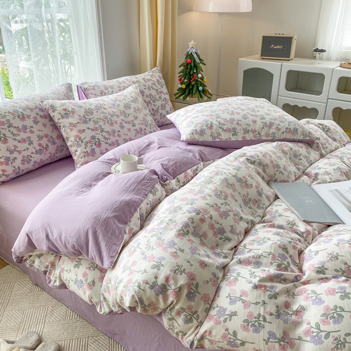 91家纺网 家纺一手货源 找家纺 赫然 2026新款水洗双层纱单品被套 花开富贵