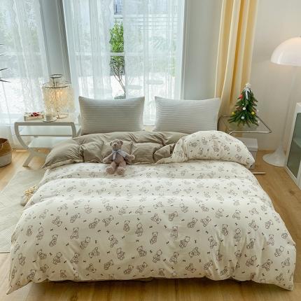 赫然 2026新款水洗双层纱单品被套 迷你棕熊