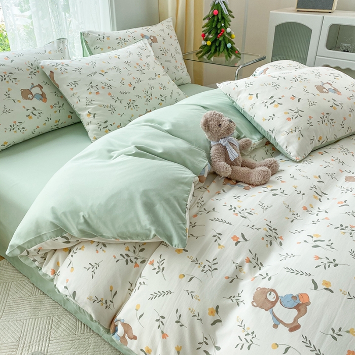 91家纺网 家纺一手货源 找家纺 赫然 2026新款水洗双层纱单品被套 小熊园长