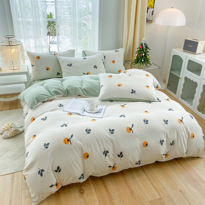 91家纺网 家纺一手货源 找家纺 赫然 2026新款水洗双层纱四件套 好柿成双