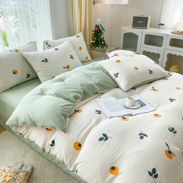 91家纺网 家纺一手货源 找家纺 赫然 2026新款水洗双层纱四件套 好柿成双