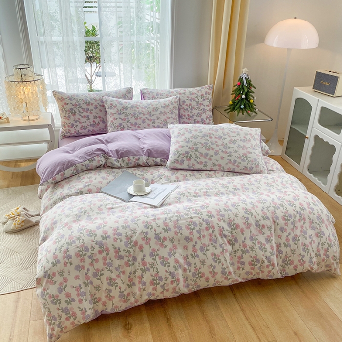 91家纺网 家纺一手货源 找家纺 赫然 2026新款水洗双层纱四件套 花开富贵