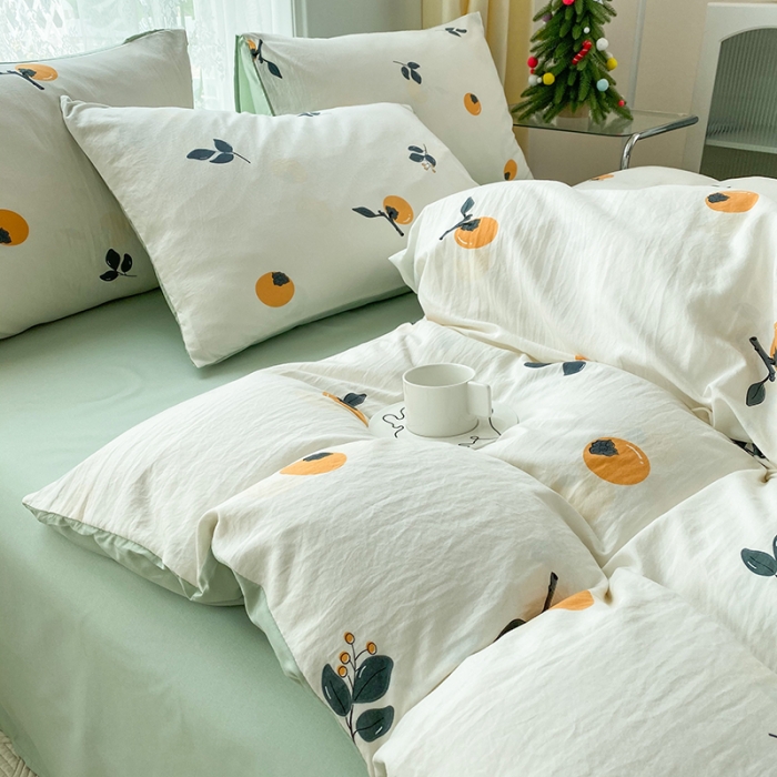 91家纺网 家纺一手货源 找家纺 赫然 2026新款水洗双层纱四件套 好柿成双