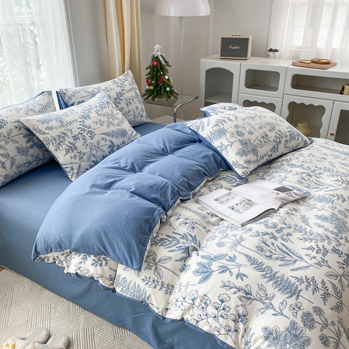 91家纺网 家纺一手货源 找家纺 赫然 2026新款水洗双层纱四件套 兰花情