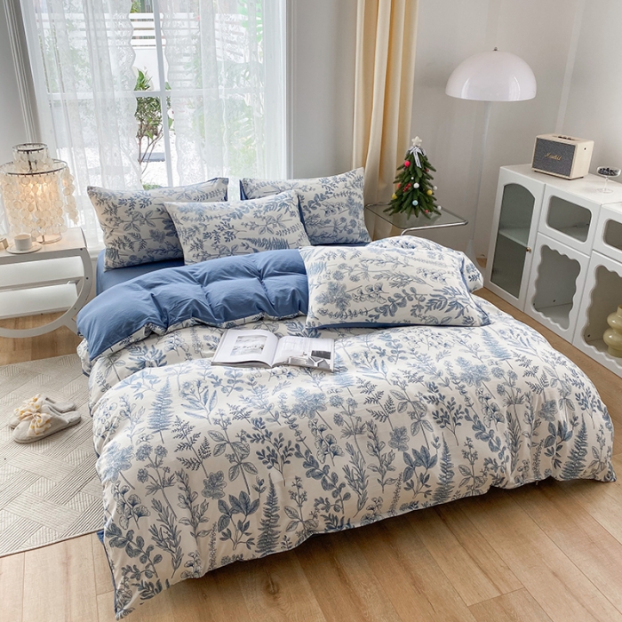 91家纺网 家纺一手货源 找家纺 赫然 2026新款水洗双层纱四件套 兰花情