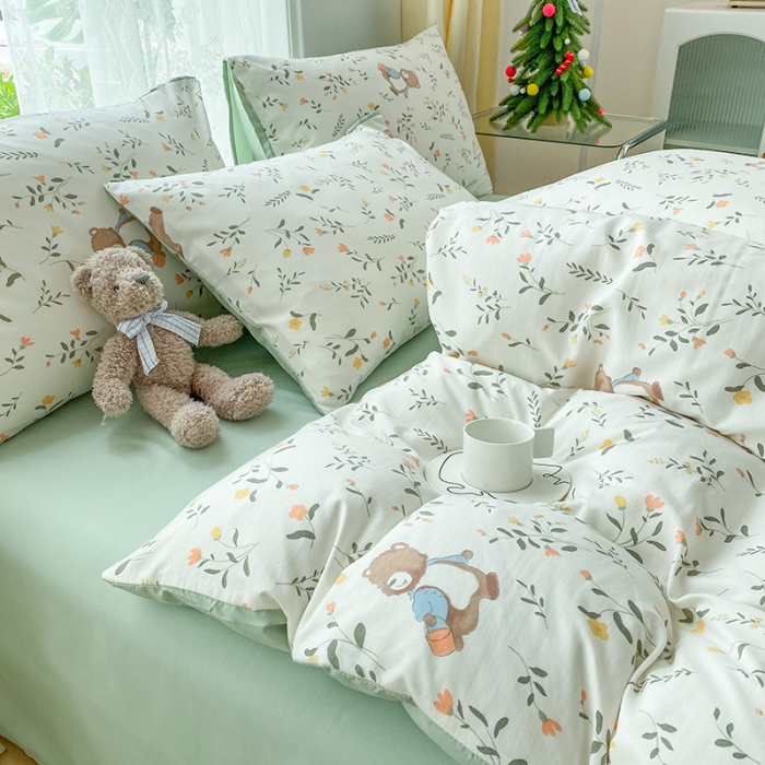 91家纺网 家纺一手货源 找家纺 赫然 2026新款水洗双层纱四件套 小熊园长