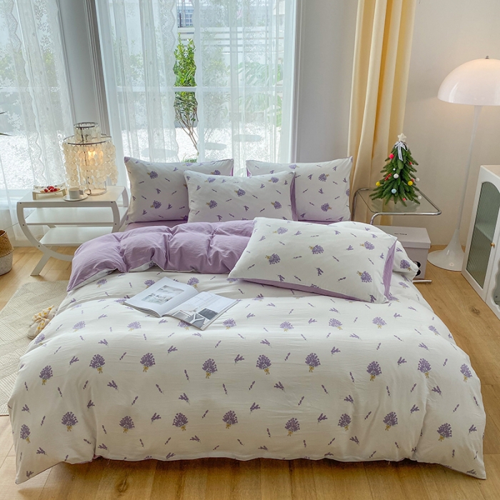 91家纺网 家纺一手货源 找家纺 赫然 2026新款水洗双层纱四件套 紫色风情