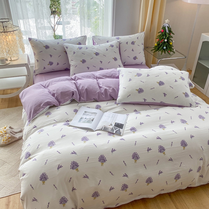 91家纺网 家纺一手货源 找家纺 赫然 2026新款水洗双层纱四件套 紫色风情