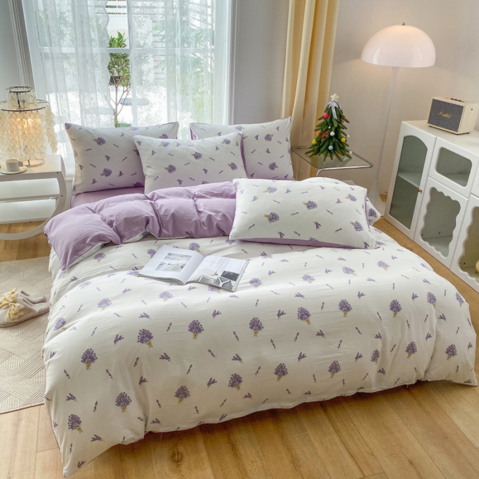 91家纺网 家纺一手货源 找家纺 赫然 2026新款水洗双层纱四件套 紫色风情