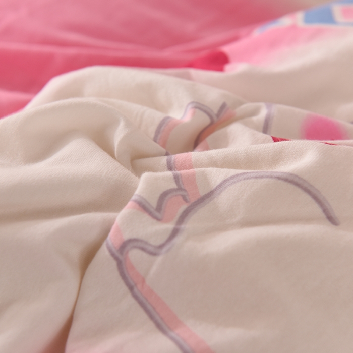 91家纺网 家纺一手货源 找家纺 甜之梦 2025新款针织棉印花四件套 粉红爱心兔