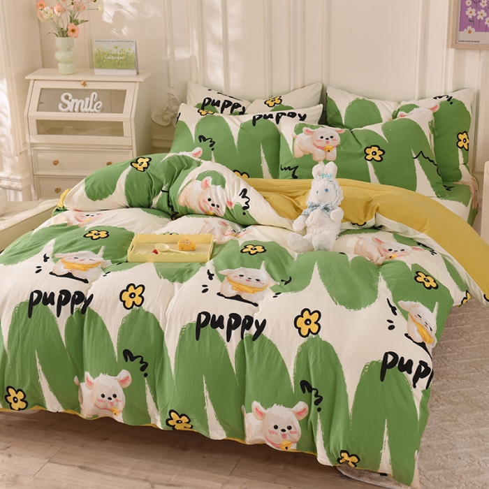 91家纺网 家纺一手货源 找家纺 甜之梦 2025新款针织棉印花四件套 哈基米