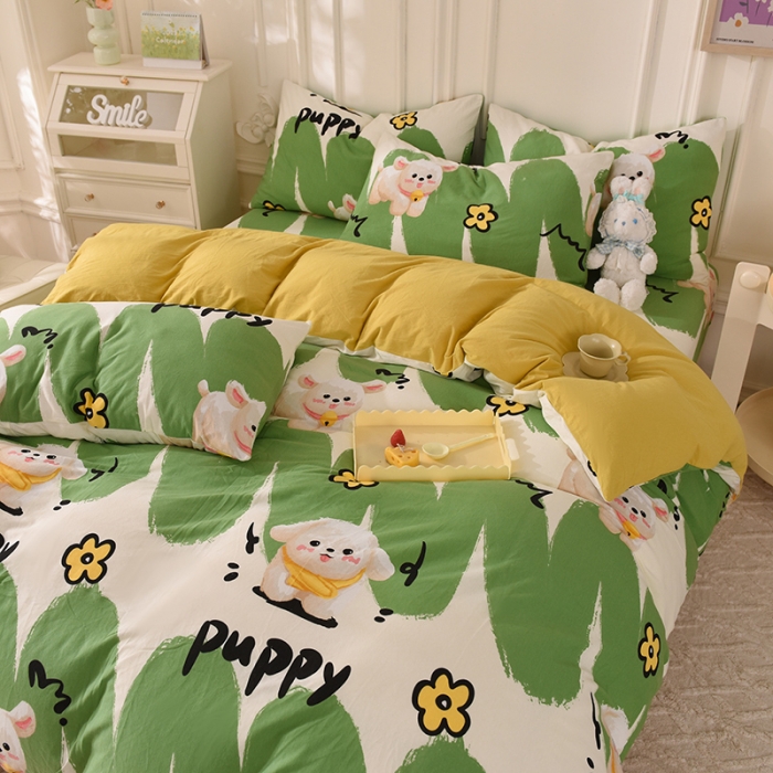 91家纺网 家纺一手货源 找家纺 甜之梦 2025新款针织棉印花四件套 哈基米