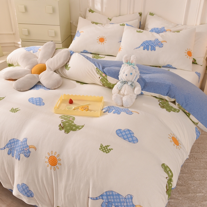 91家纺网 家纺一手货源 找家纺 甜之梦 2025新款针织棉印花四件套 恐龙乐园