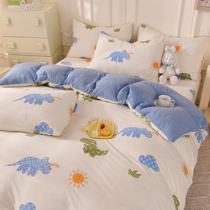 91家纺网 家纺一手货源 找家纺 甜之梦 2025新款针织棉印花四件套 恐龙乐园