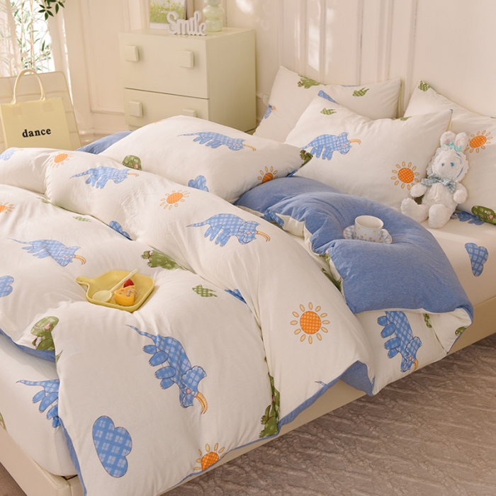 91家纺网 家纺一手货源 找家纺 甜之梦 2025新款针织棉印花四件套 恐龙乐园