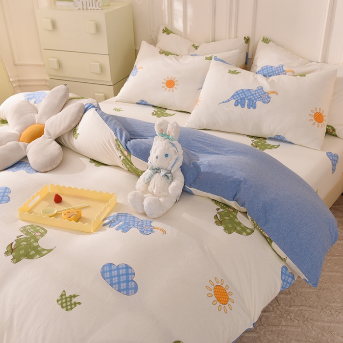 91家纺网 家纺一手货源 找家纺 甜之梦 2025新款针织棉印花四件套 恐龙乐园