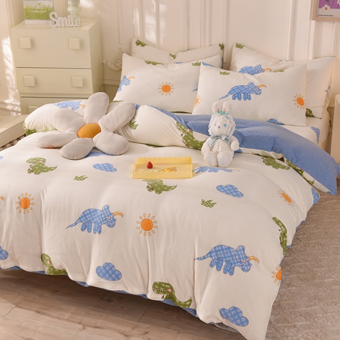 91家纺网 家纺一手货源 找家纺 甜之梦 2025新款针织棉印花四件套 恐龙乐园