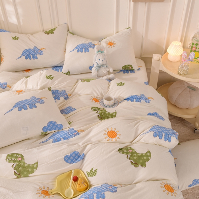 91家纺网 家纺一手货源 找家纺 甜之梦 2025新款针织棉印花四件套 恐龙乐园