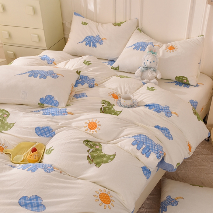 91家纺网 家纺一手货源 找家纺 甜之梦 2025新款针织棉印花四件套 恐龙乐园