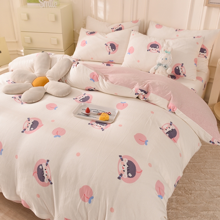 91家纺网 家纺一手货源 找家纺 甜之梦 2025新款针织棉印花四件套 蜜桃牛奶