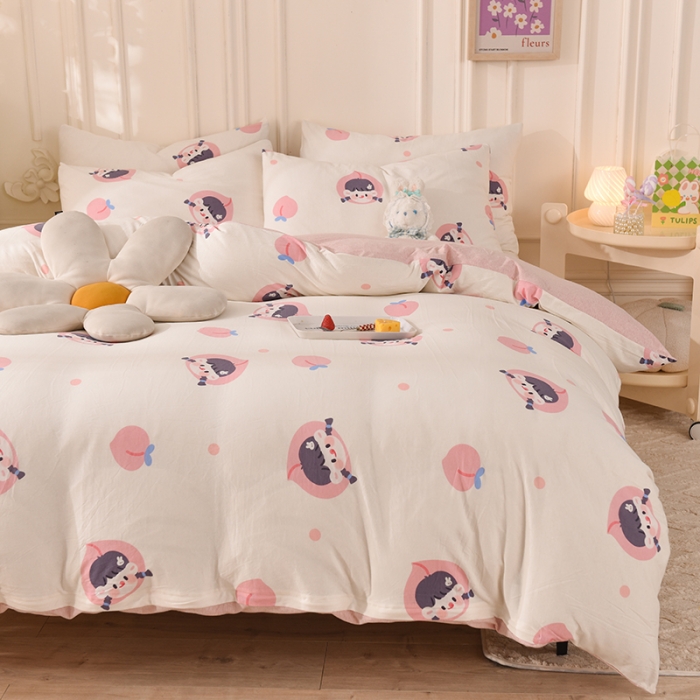 91家纺网 家纺一手货源 找家纺 甜之梦 2025新款针织棉印花四件套 蜜桃牛奶