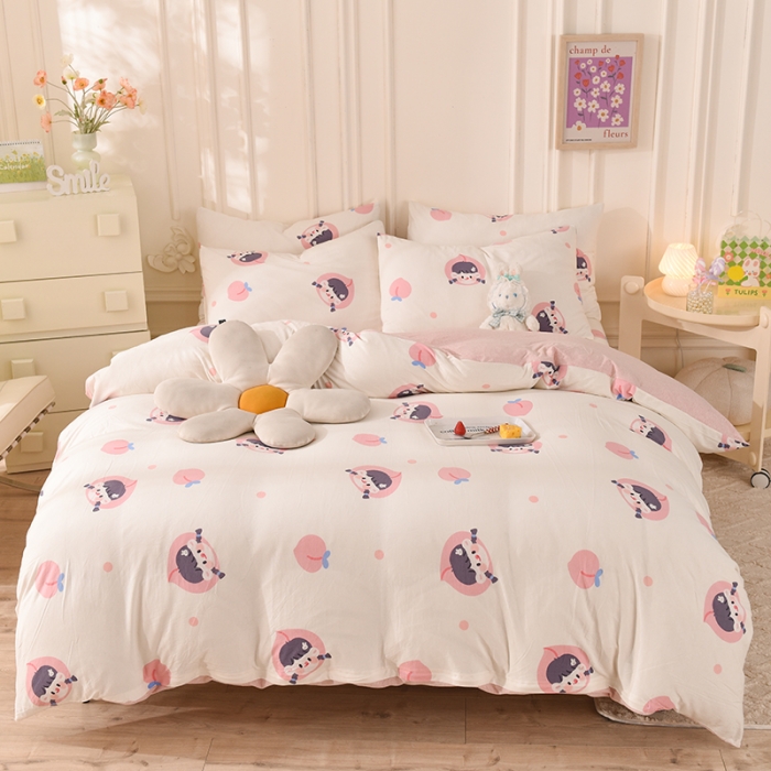 91家纺网 家纺一手货源 找家纺 甜之梦 2025新款针织棉印花四件套 蜜桃牛奶